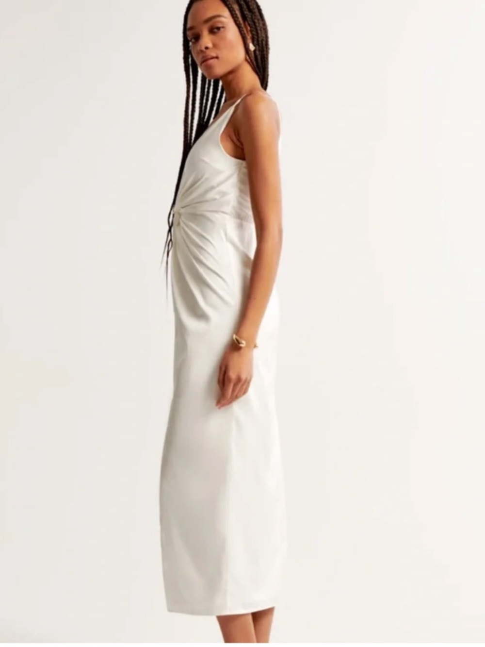Abercrombie & Fitch Draped Twist-Front Maxi Dress Satin White Size Small S NWT - Picture 3 of 4